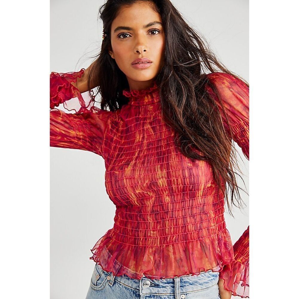 ✨FREE PEOPLE WOMEN'S HELLO THERE FLORAL WINE SZ MEDIUM TOP✨